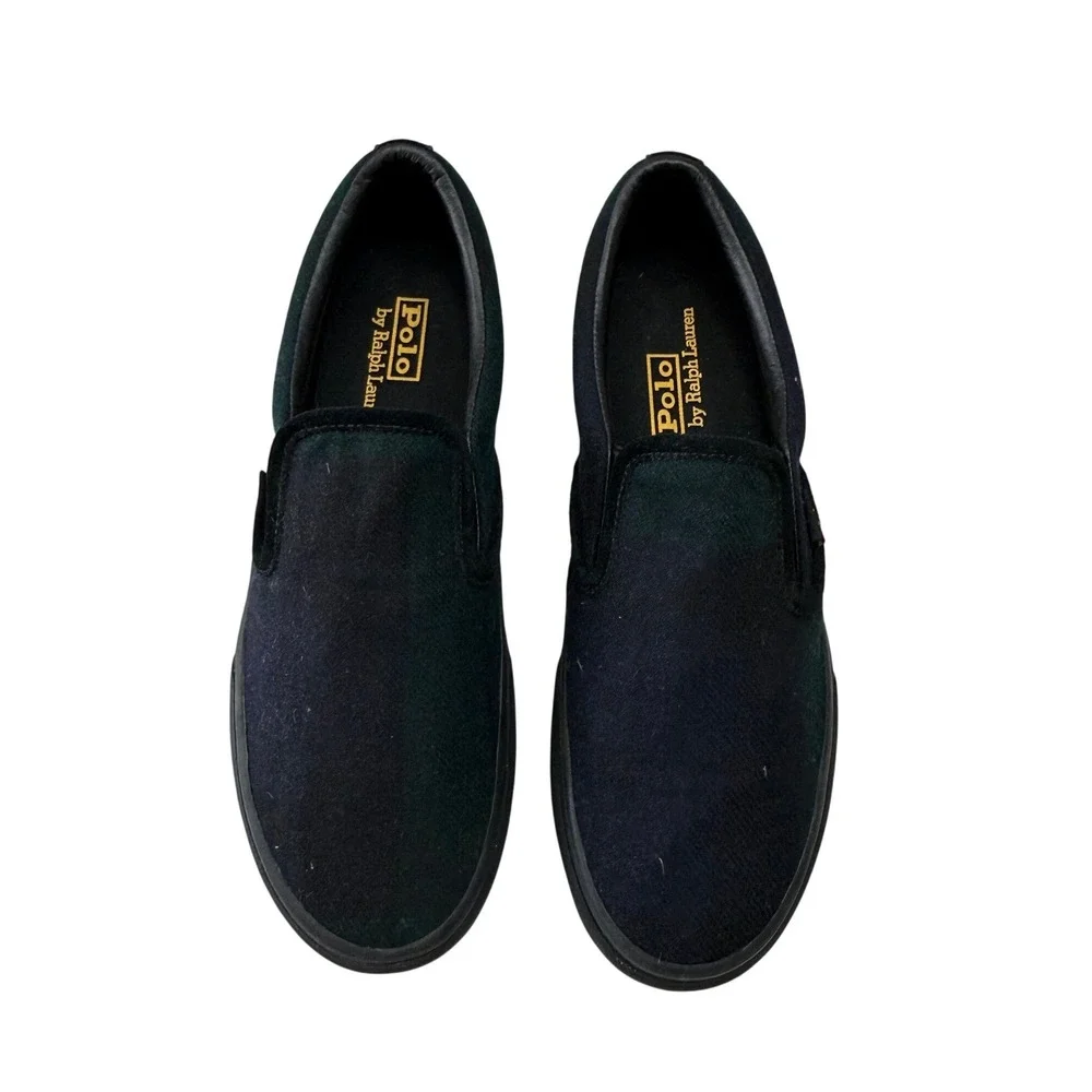Polo Ralph Lauren Keaton Slip Blackwatch Tartan Wool Sneakers Mens 9 Navy Green